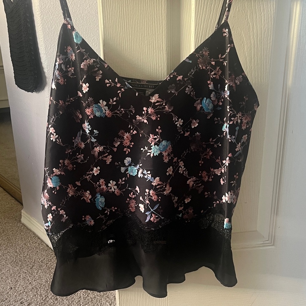 Floral Black Camisole Top lace trim